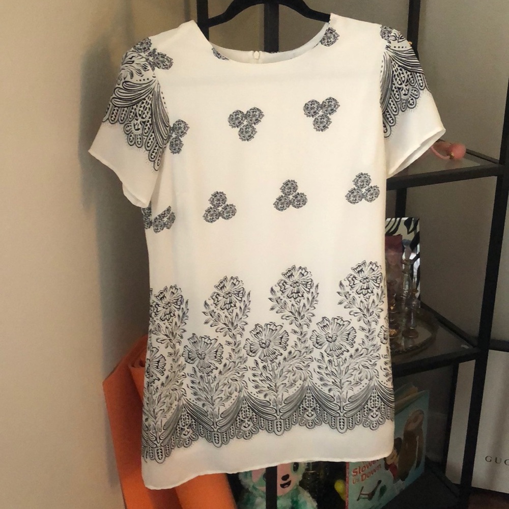 White sundress with black paisley print